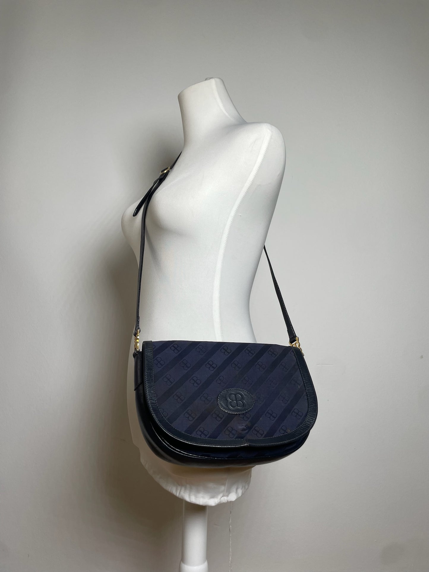 Vintage Balenciaga Monogram Bag Navy Black