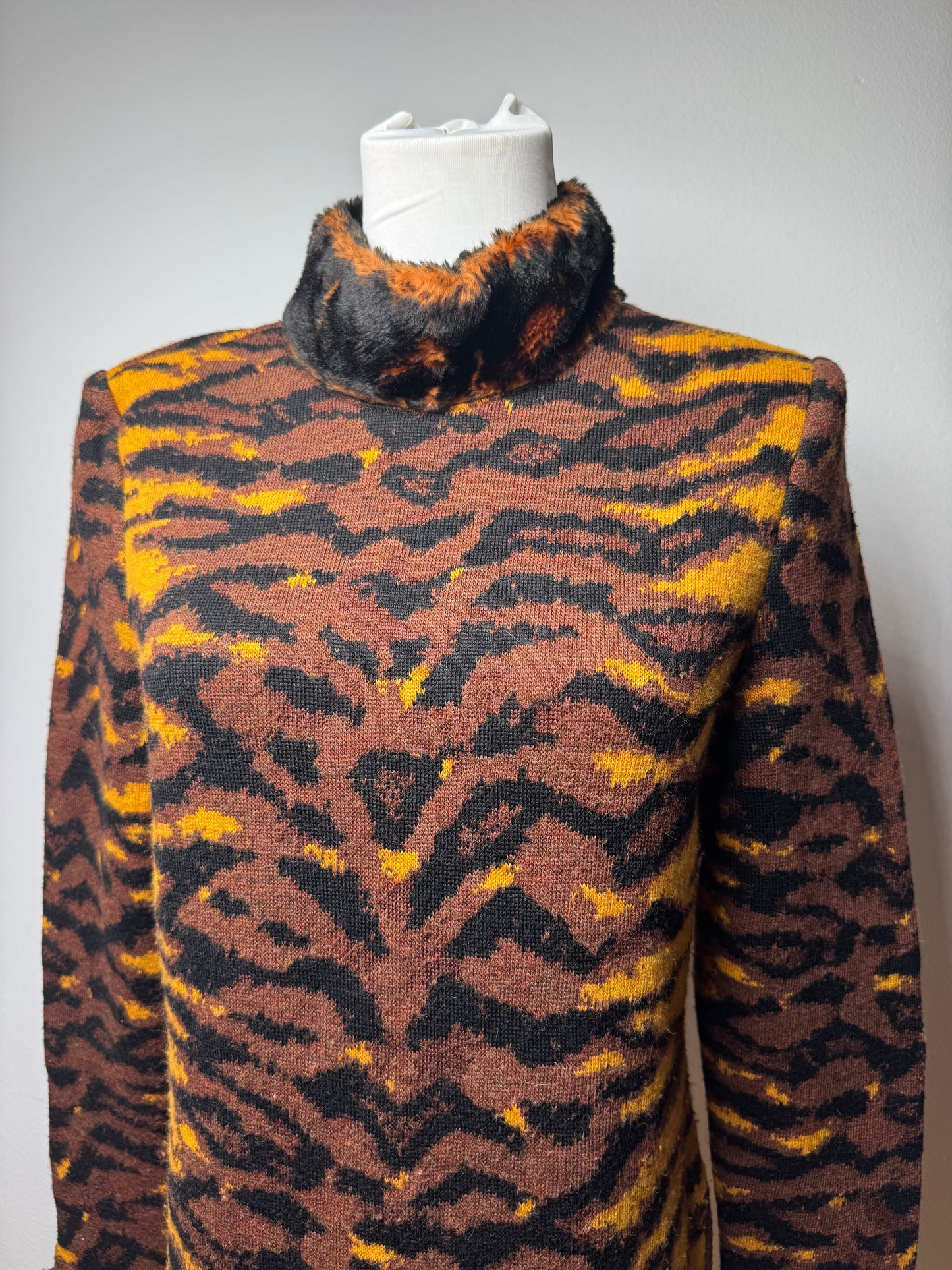 Vintage Yves Saint Laurent Leopard Sweather Brown Yellow M