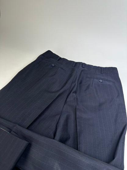 Vintage Balenciaga Pinstripe Wool Suit Navy Early 2000s