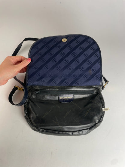 Vintage Balenciaga Monogram Bag Navy Black