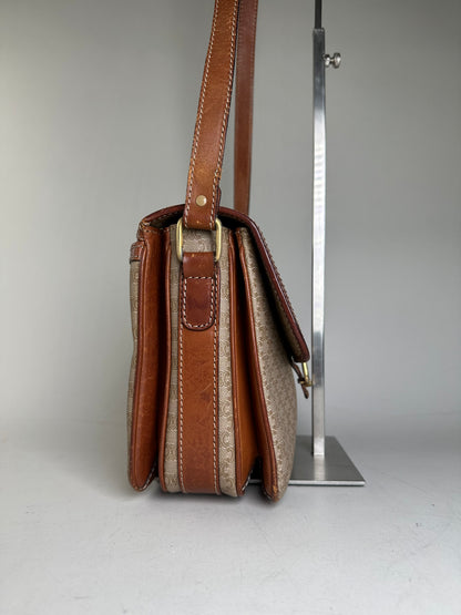 Vintage Celine Monogram Canvas Crossbody Bag Beige Brown Gold