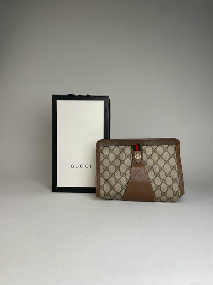 Vintage Gucci Ophidia Leather Clutch Grey Brown