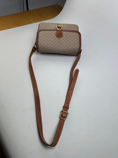 Vintage Celine Monogram Canvas Crossbody Bag Beige Brown Gold