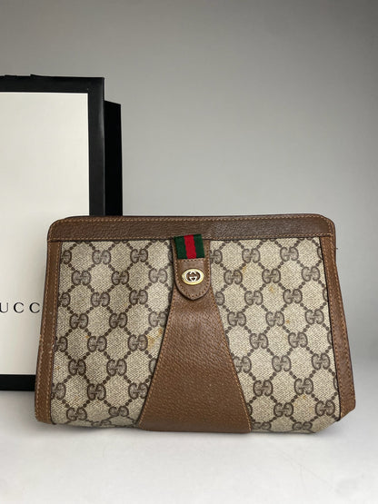 Vintage Gucci Ophidia Leather Clutch Grey Brown
