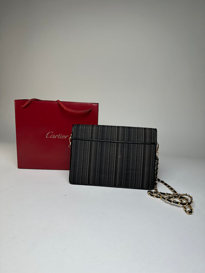 Vintage Cartier Chain Shoulder Bag Black Grey Gold
