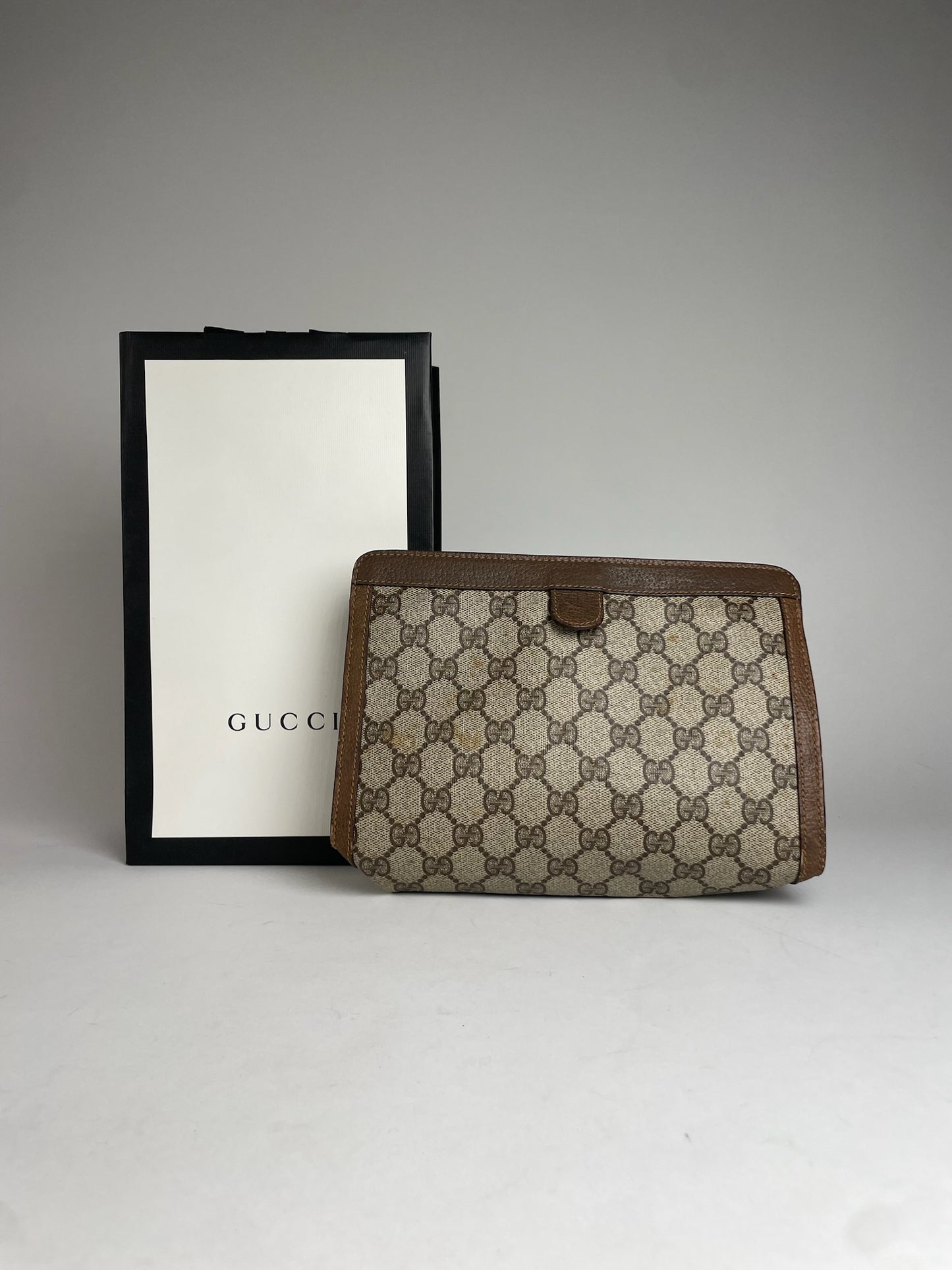 Vintage Gucci Ophidia Leather Clutch Grey Brown
