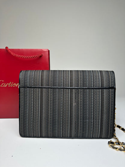 Vintage Cartier Chain Shoulder Bag Black Grey Gold