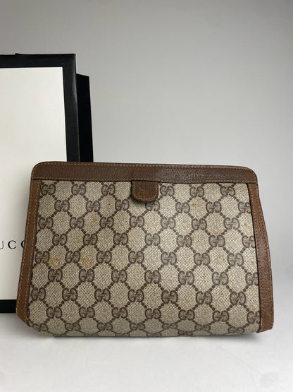 Vintage Gucci Ophidia Leather Clutch Grey Brown