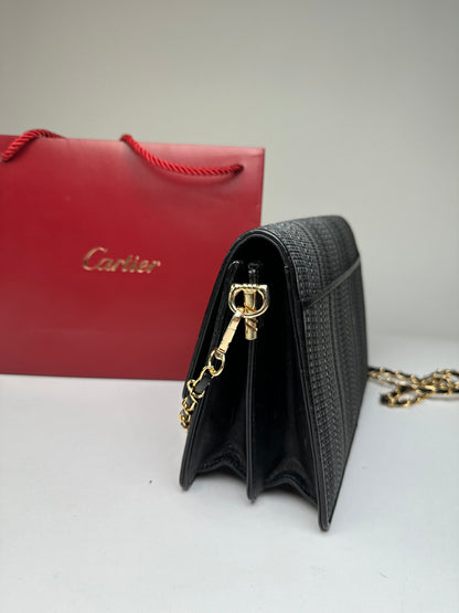 Vintage Cartier Chain Shoulder Bag Black Grey Gold