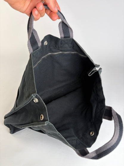 Vintage Hermes Victoria Canvas Tote Black Grey