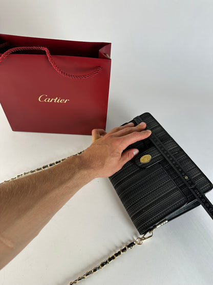 Vintage Cartier Chain Shoulder Bag Black Grey Gold