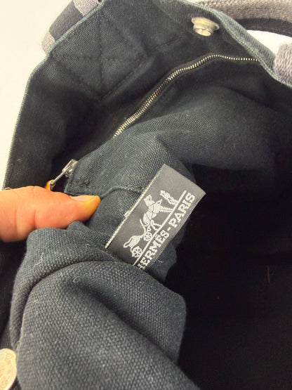 Vintage Hermes Victoria Canvas Tote Black Grey