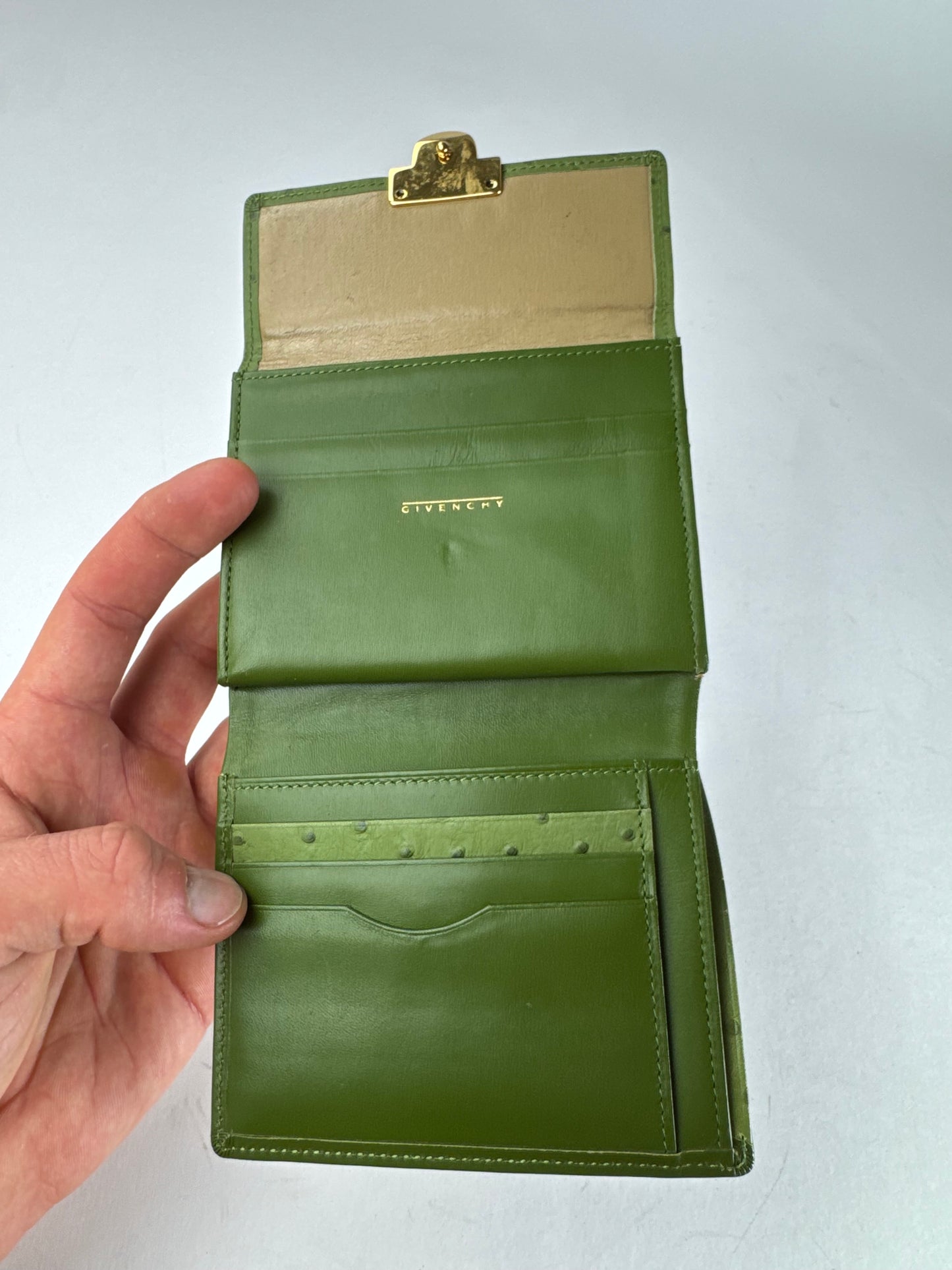 Vintage Givenchy Ostrich Leather Wallet Green