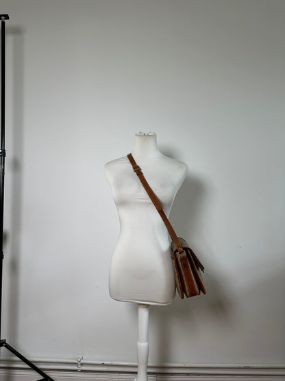 Vintage Celine Monogram Canvas Crossbody Bag Beige Brown Gold