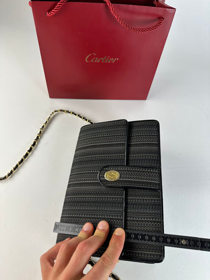 Vintage Cartier Chain Shoulder Bag Black Grey Gold
