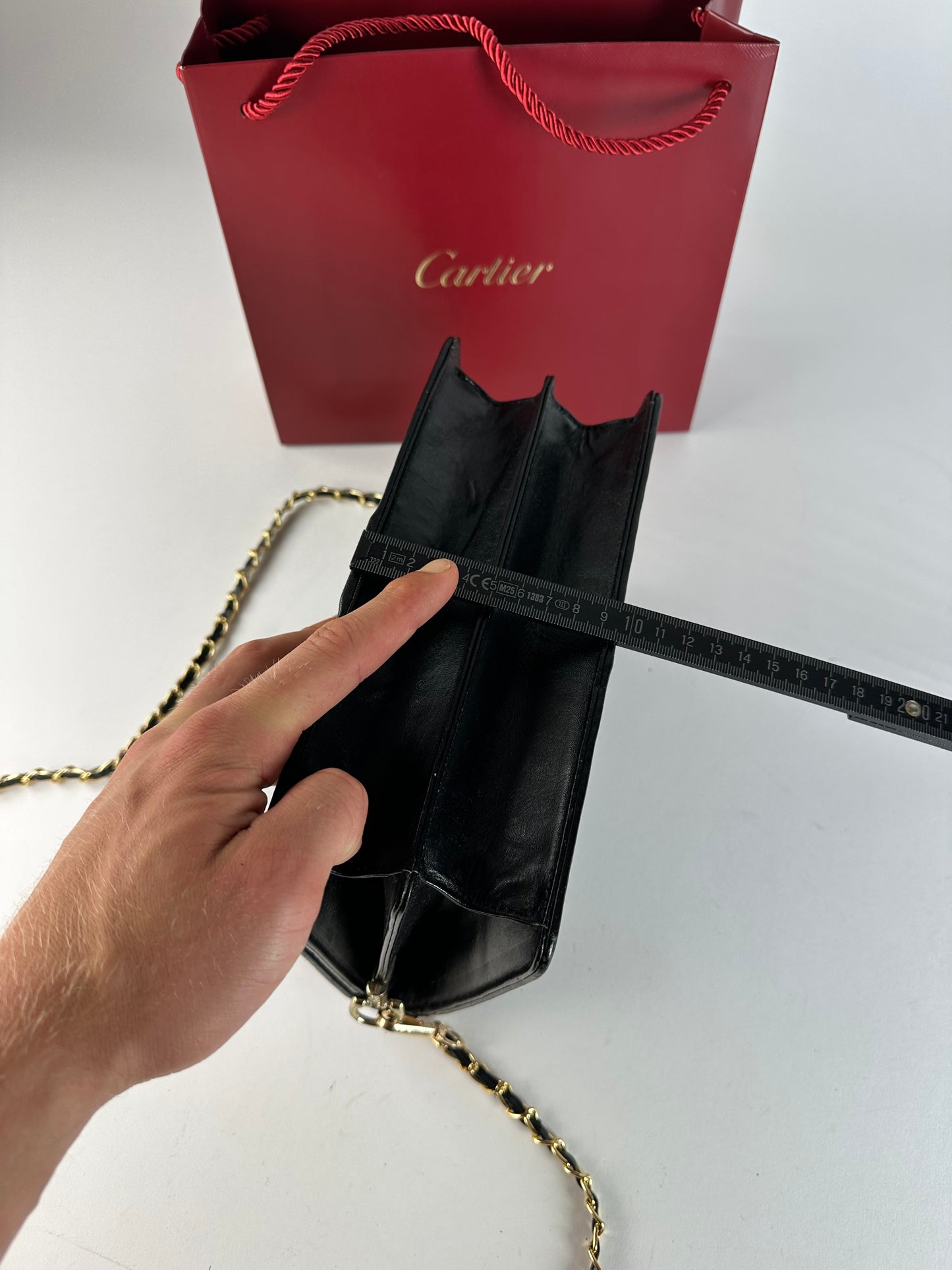 Vintage Cartier Chain Shoulder Bag Black Grey Gold