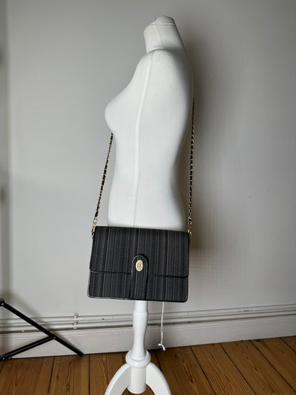 Vintage Cartier Chain Shoulder Bag Black Grey Gold