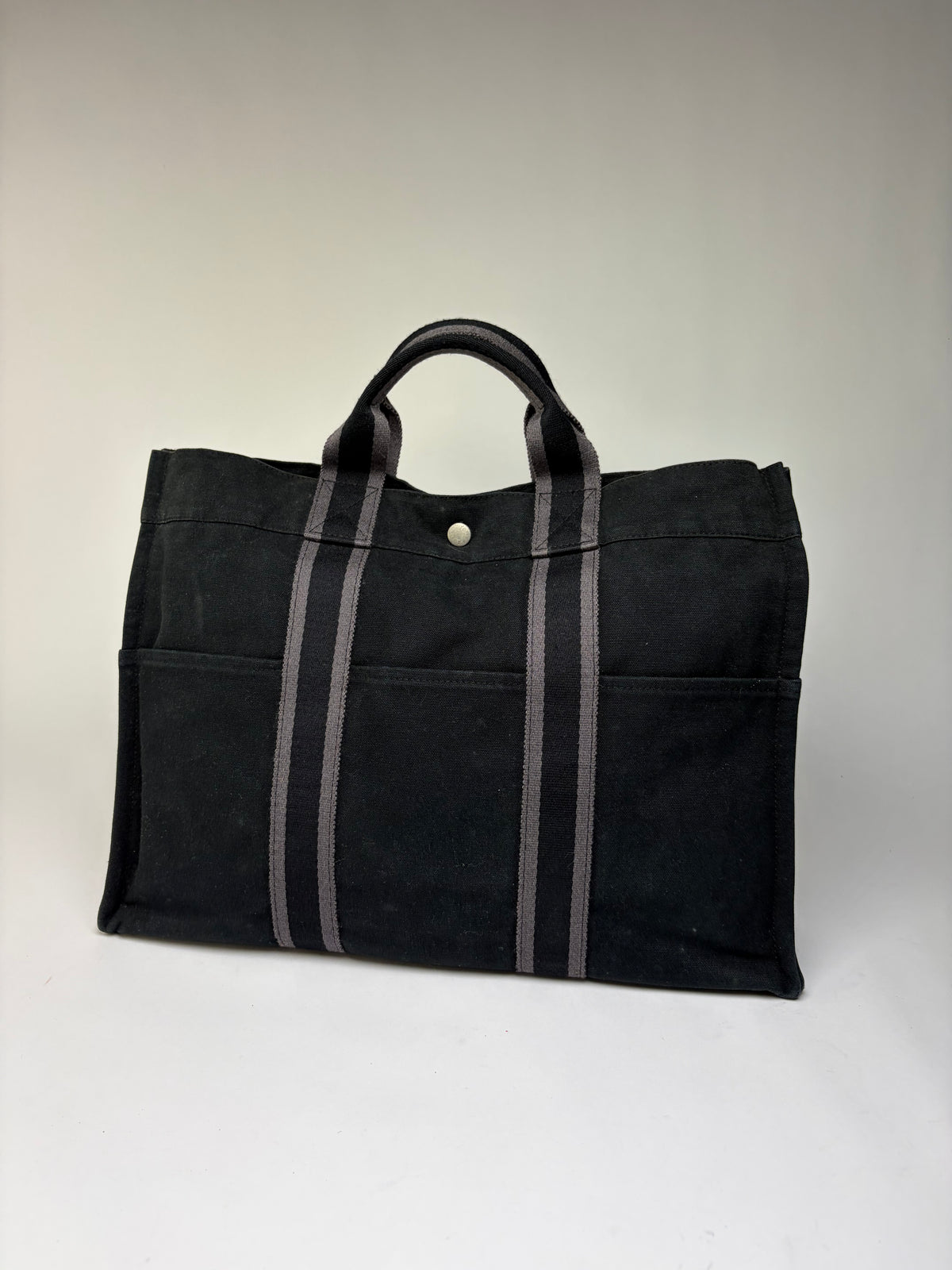 Vintage Hermes Victoria Canvas Tote Black Grey