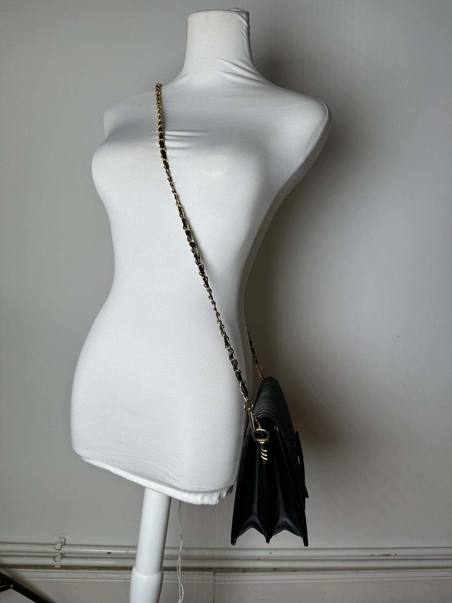 Vintage Cartier Chain Shoulder Bag Black Grey Gold