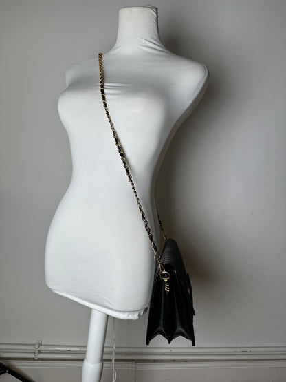Vintage Cartier Chain Shoulder Bag Black Grey Gold