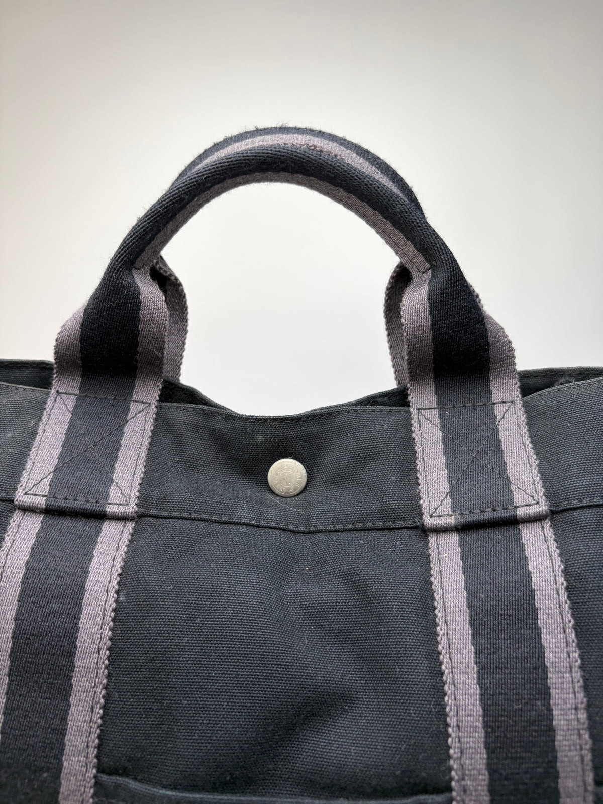 Vintage Hermes Victoria Canvas Tote Black Grey