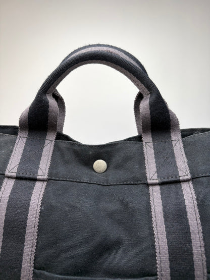 Vintage Hermes Victoria Canvas Tote Black Grey