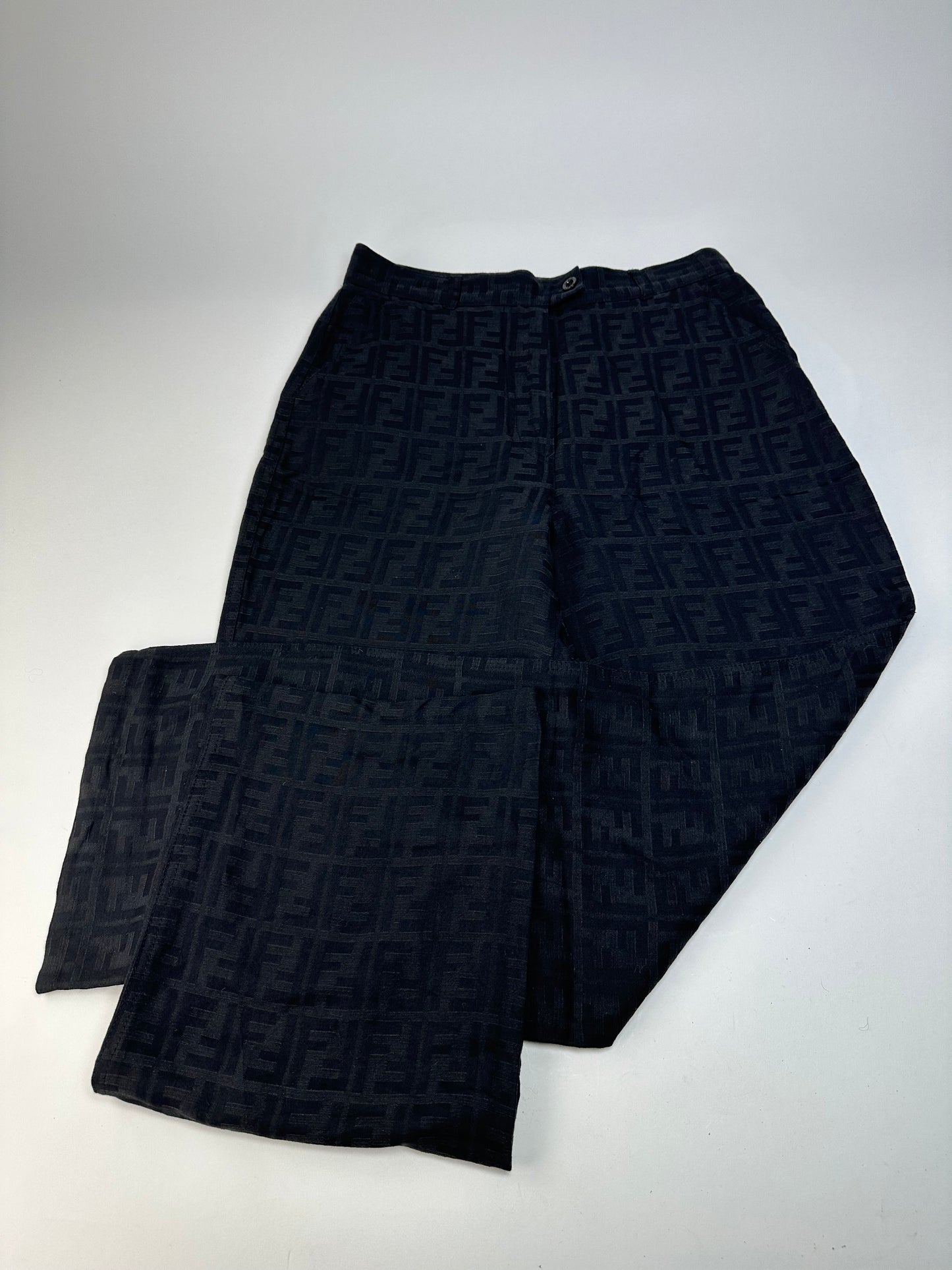 Vintage Fendi FF Monogram Cotton Trousers Black