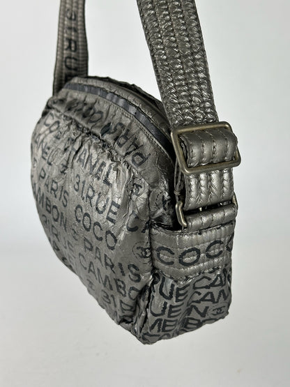 Vintage Chanel Momogram Shoulder Bag Silver Black