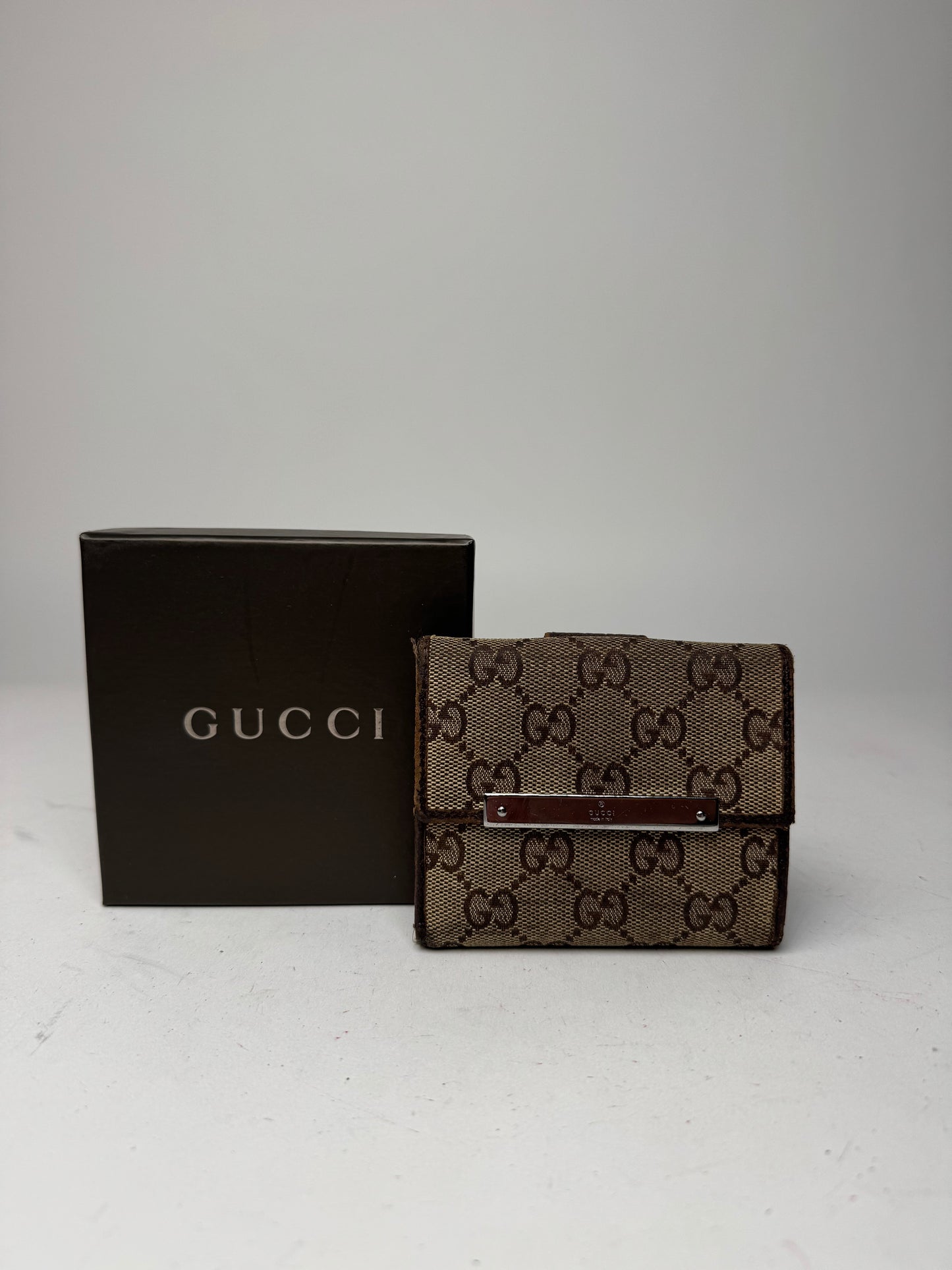 Vintage Gucci Monogram Leather Wallet Beige Brown