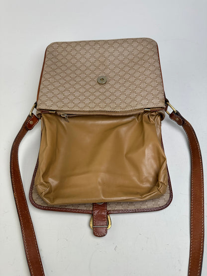 Vintage Celine Monogram Canvas Crossbody Bag Beige Brown Gold
