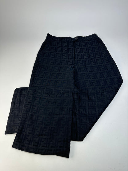 Vintage Fendi FF Monogram Cotton Trousers Black