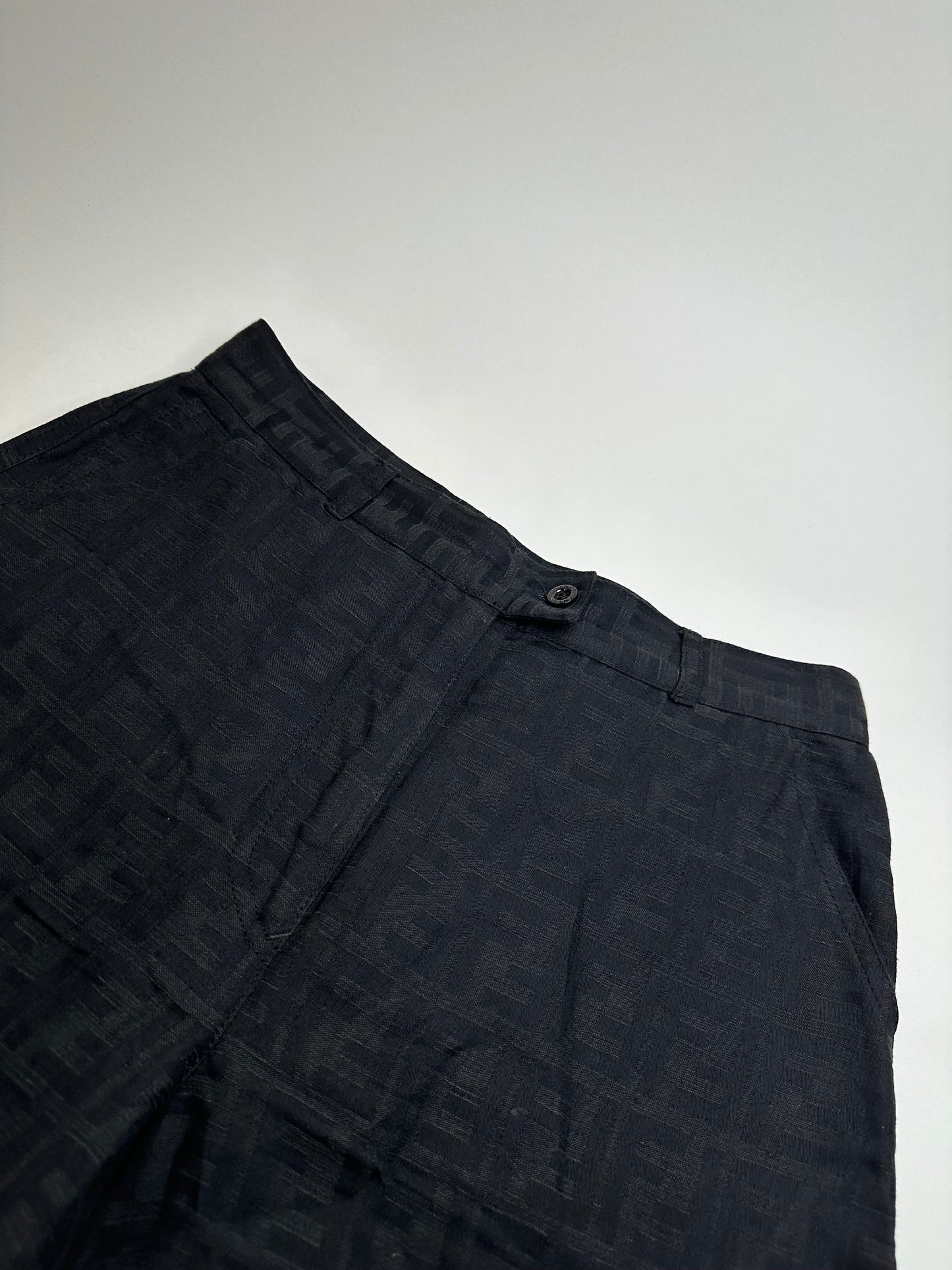 Vintage Fendi FF Monogram Cotton Trousers Black