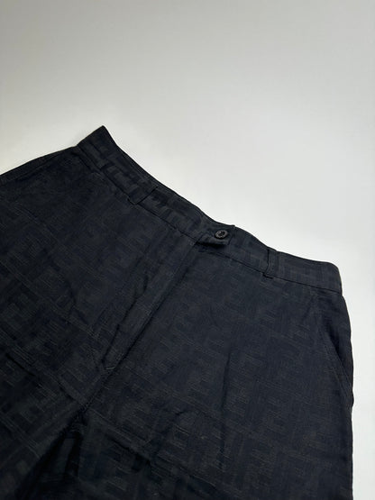 Vintage Fendi FF Monogram Cotton Trousers Black