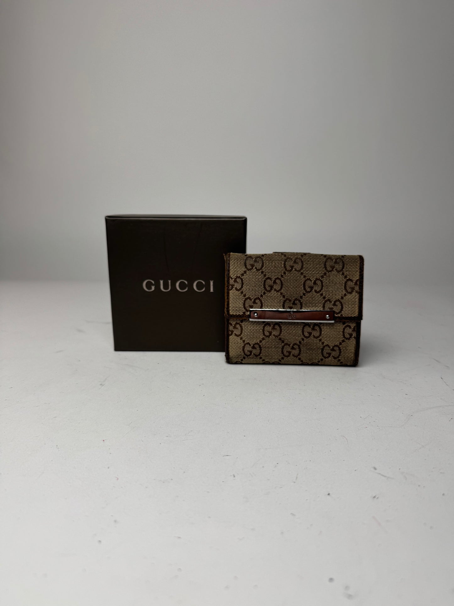 Vintage Gucci Monogram Leather Wallet Beige Brown