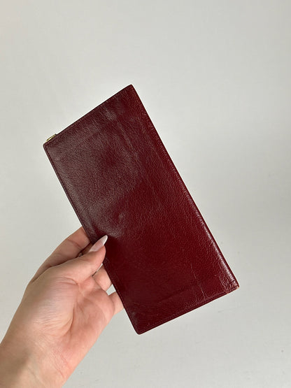 Porte-cartes vintage en cuir Céline Paris, I'd holder bordeaux