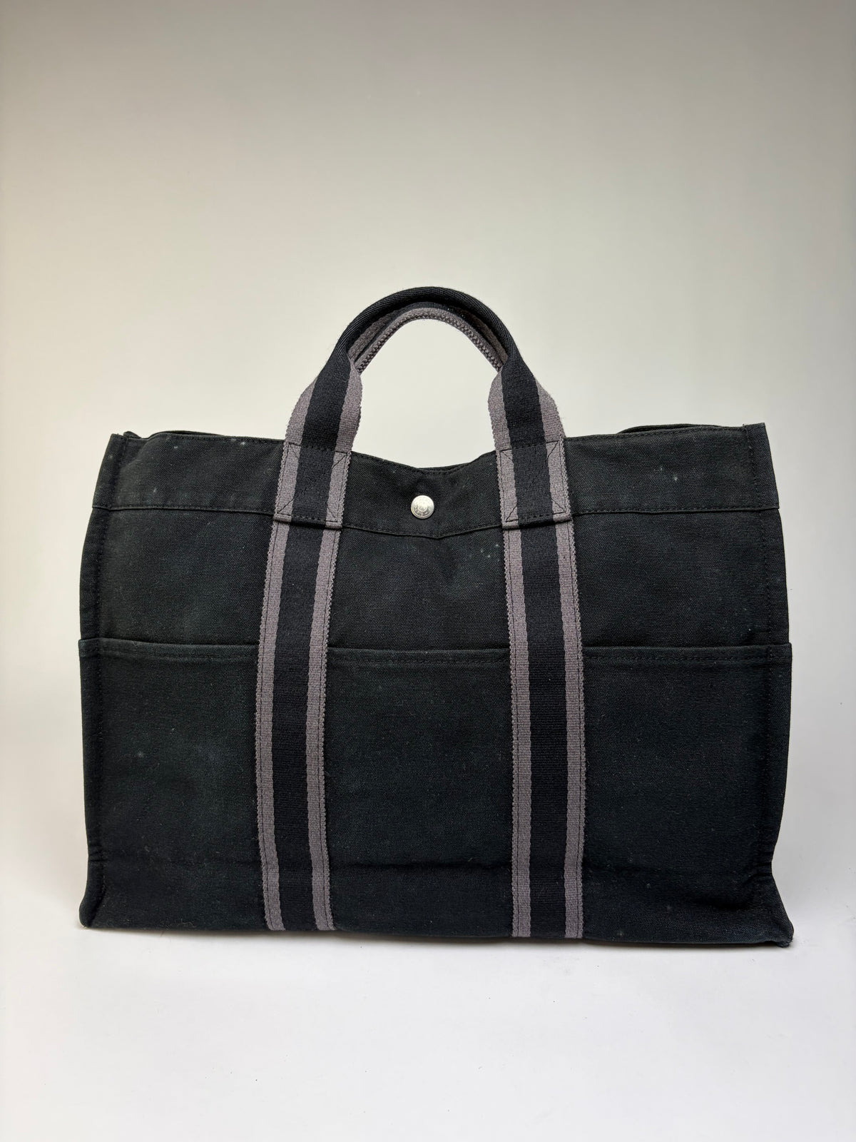 Vintage Hermes Victoria Canvas Tote Black Grey