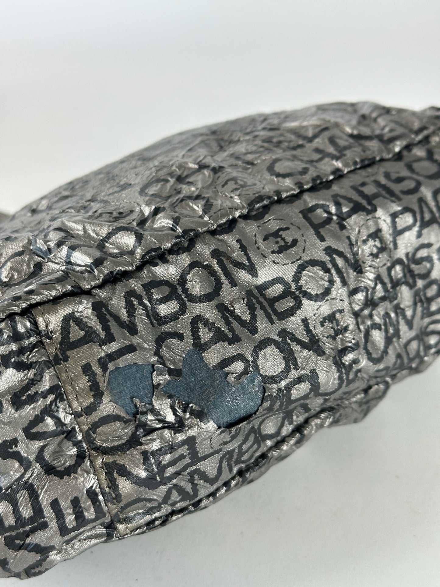 Vintage Chanel Momogram Shoulder Bag Silver Black