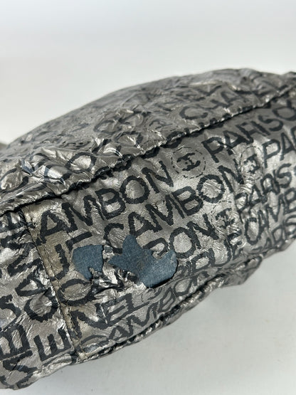 Vintage Chanel Momogram Shoulder Bag Silver Black