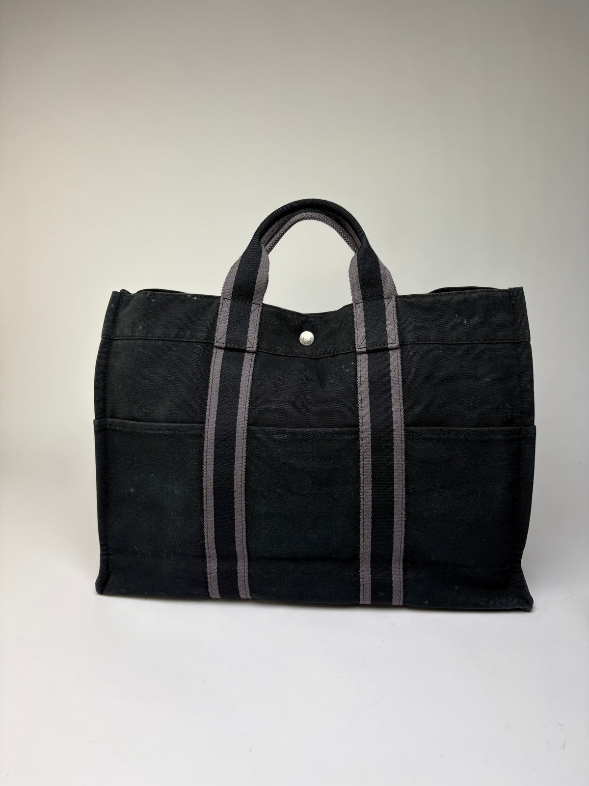 Vintage Hermes Victoria Canvas Tote Black Grey