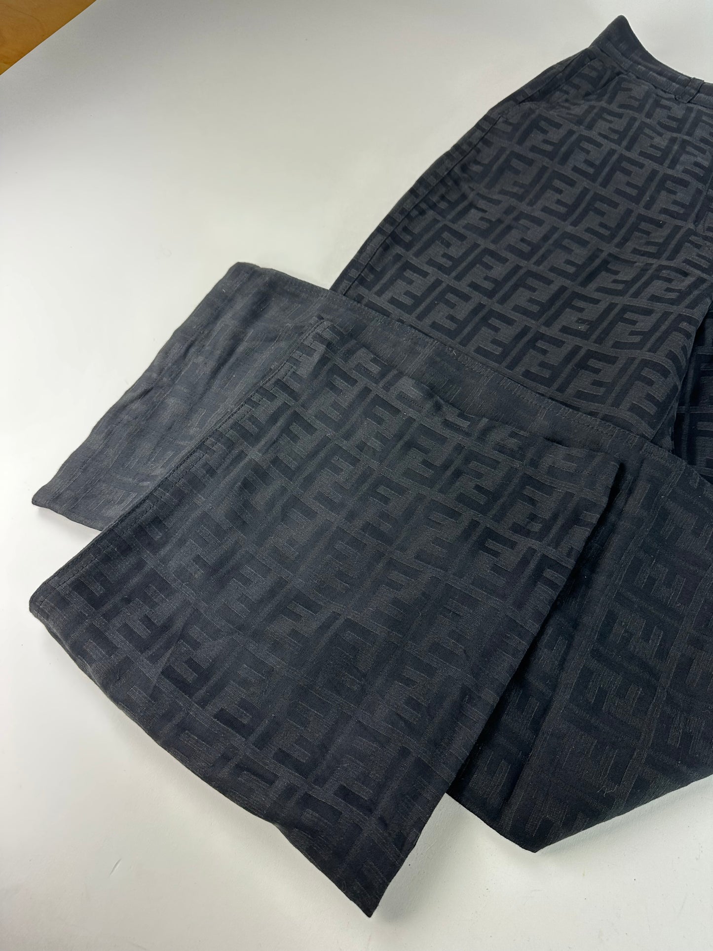 Vintage Fendi FF Monogram Cotton Trousers Black