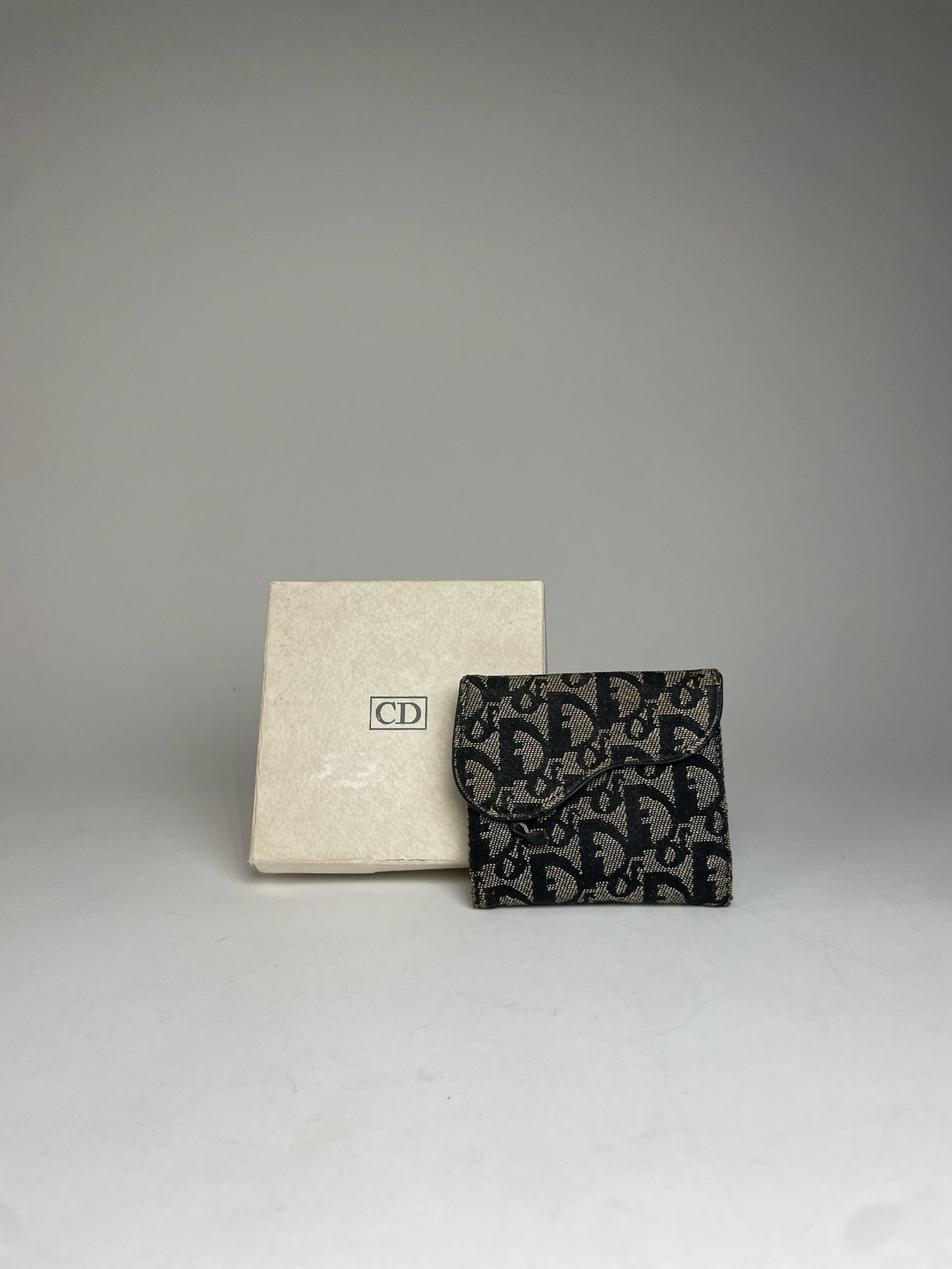 Vintage Dior Oblique Monogram Saddle Wallet Grey Black