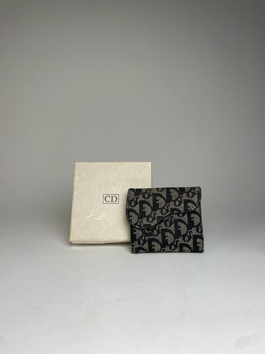 Vintage Dior Oblique Monogram Saddle Wallet Grey Black