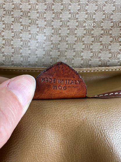 Vintage Celine Monogram Canvas Crossbody Bag Beige Brown Gold
