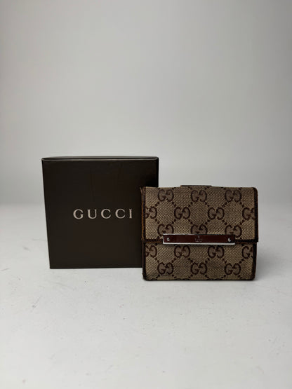 Vintage Gucci Monogram Leather Wallet Beige Brown