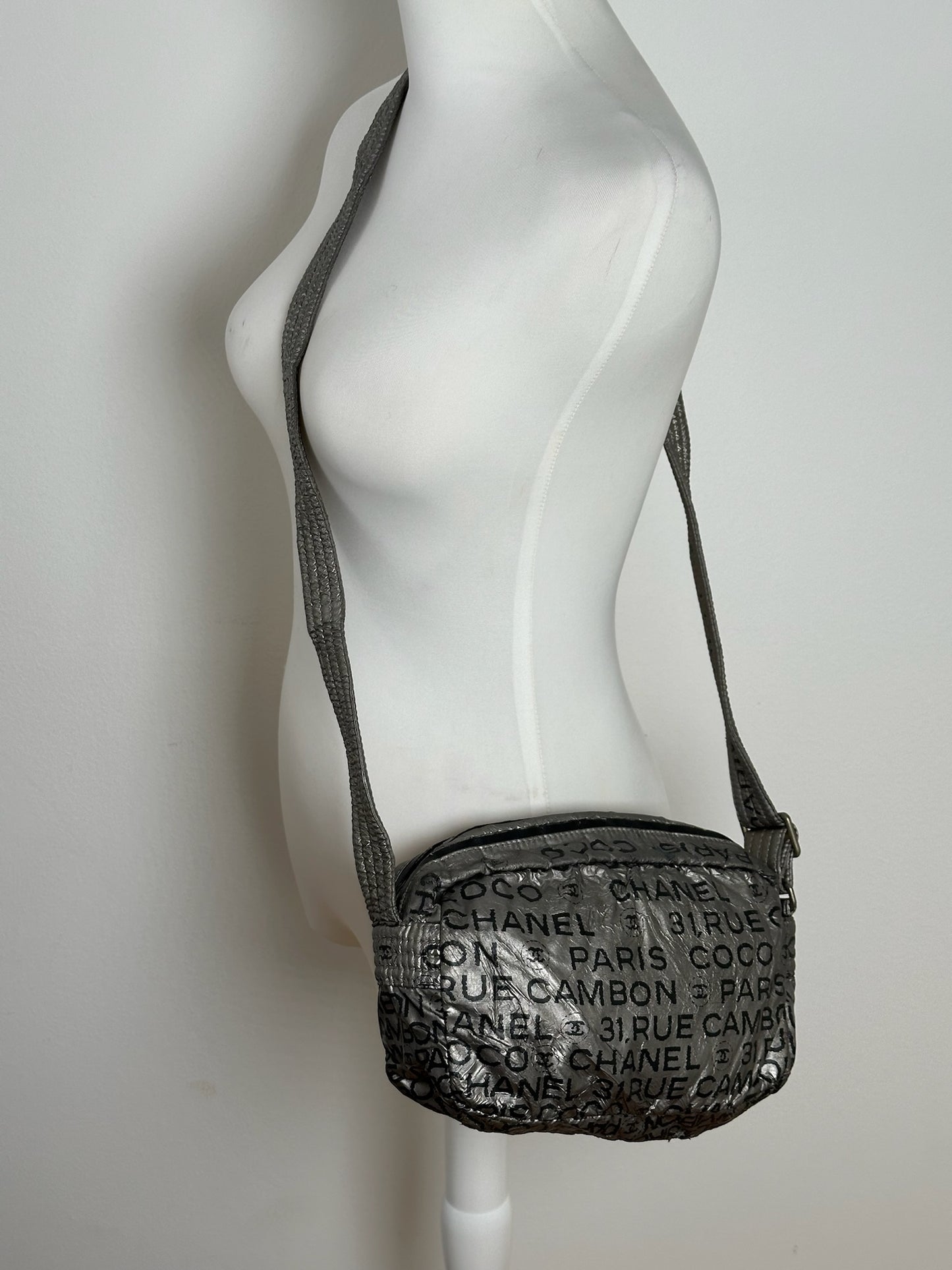 Vintage Chanel Momogram Shoulder Bag Silver Black