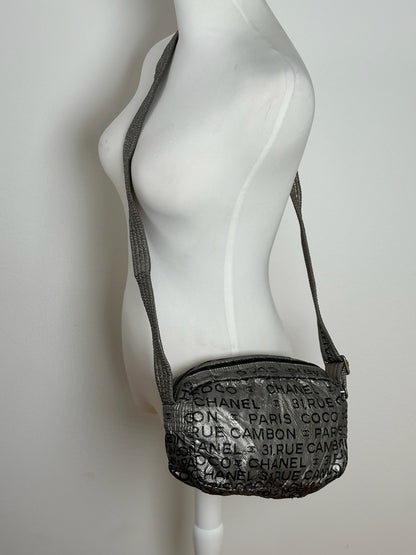 Vintage Chanel Momogram Shoulder Bag Silver Black