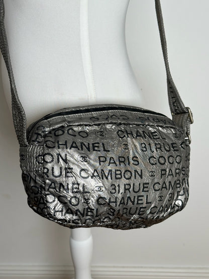Vintage Chanel Momogram Shoulder Bag Silver Black