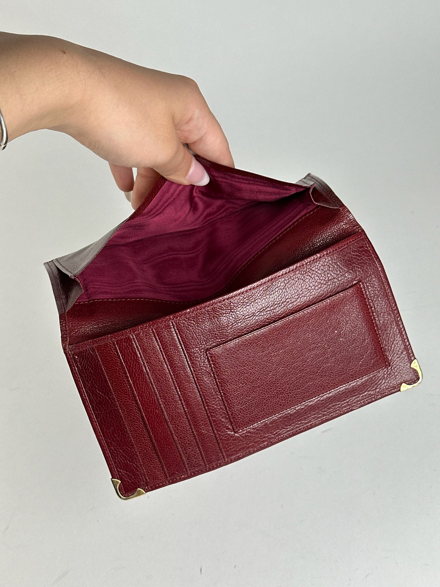 Porte-cartes vintage en cuir Céline Paris, I'd holder bordeaux