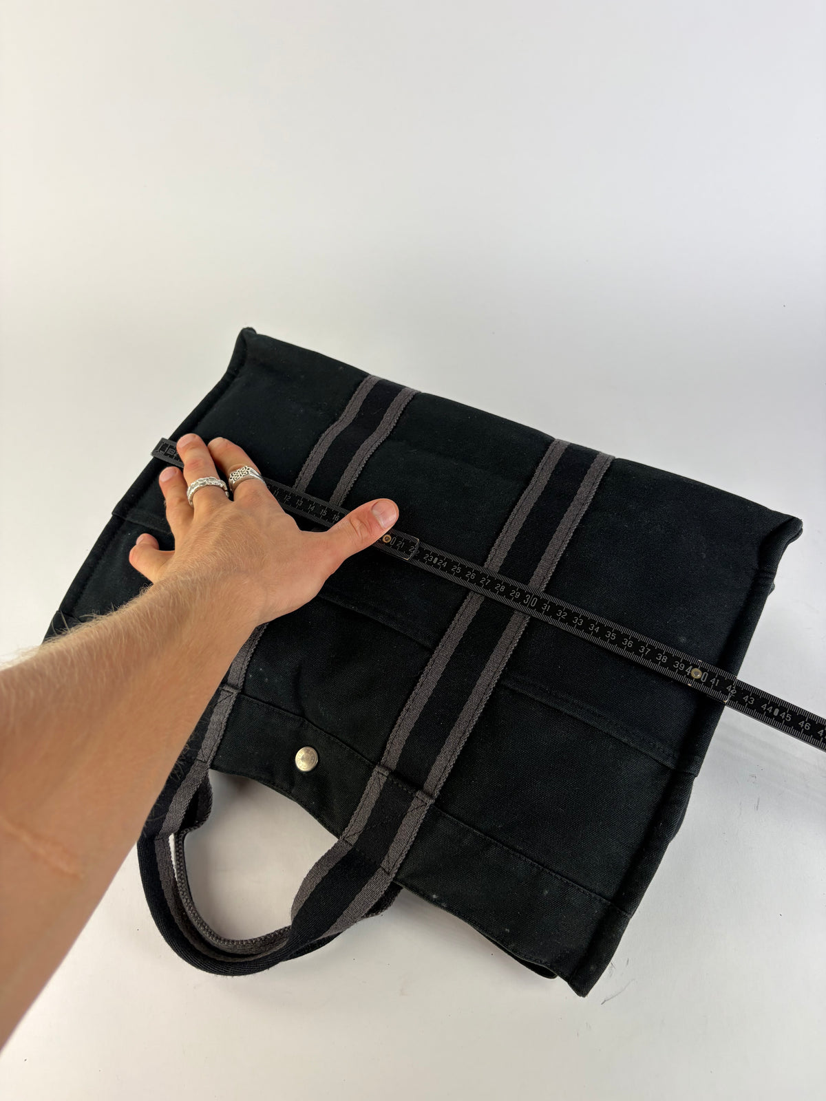 Vintage Hermes Victoria Canvas Tote Black Grey