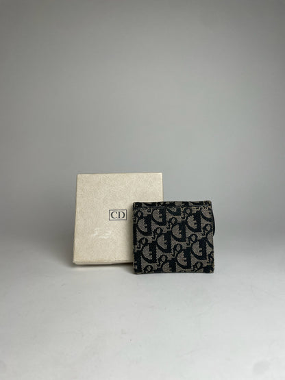 Vintage Dior Oblique Monogram Saddle Wallet Grey Black